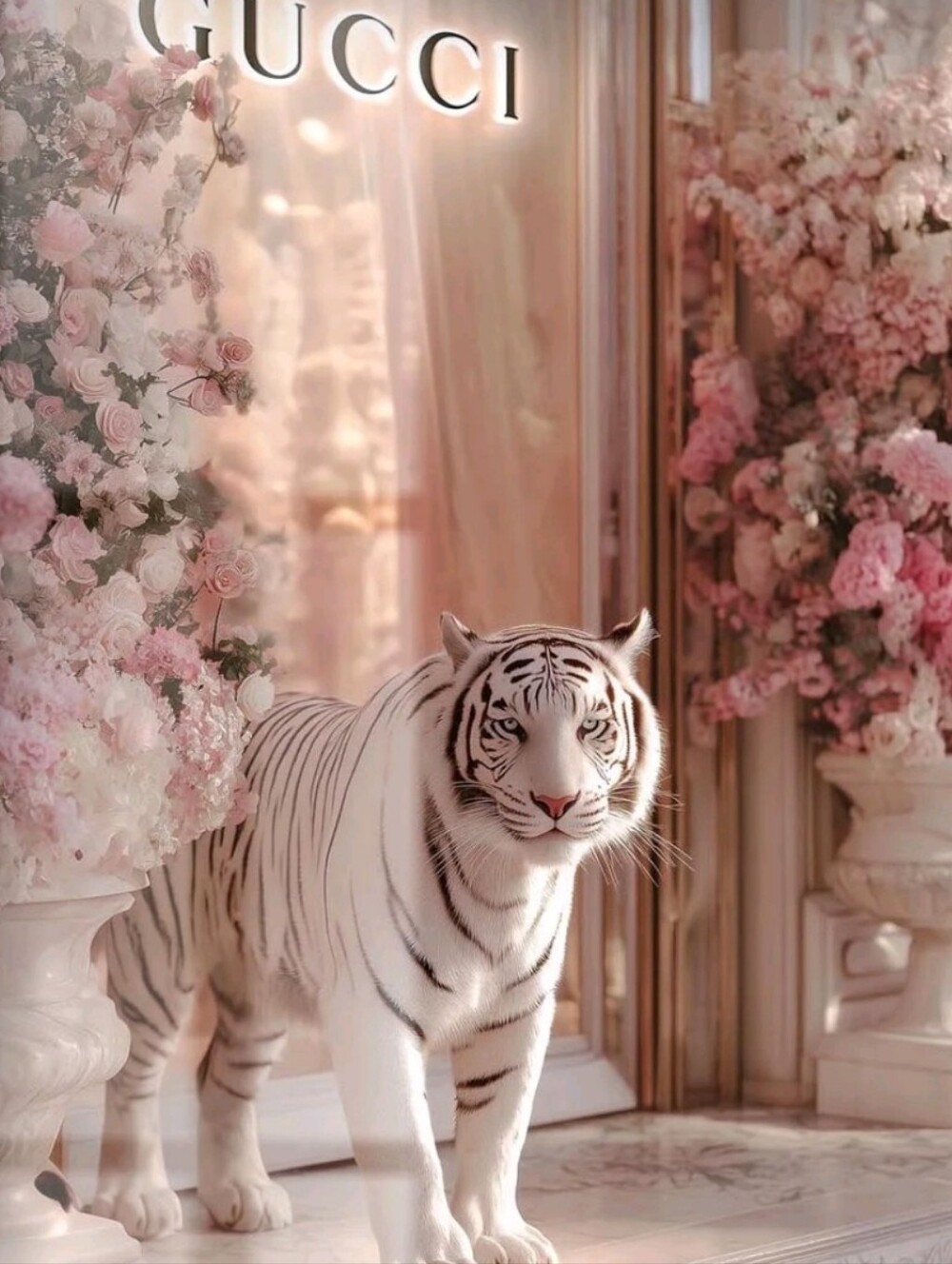Sophistique Gucci Store Front  White Tiger Framed Wall Decor